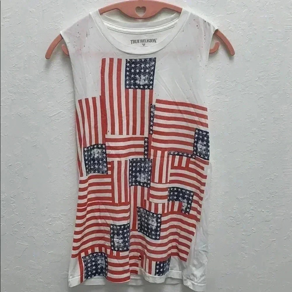 True Religion Distressed American Flag Tee Size XS - Picture 1 of 5
